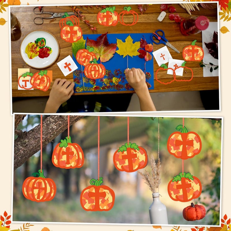 Chiisong 24 Sets Religious Pumpkin Crafts Kit DIY Tissue Paper Sign Crafts for Back to School Fall Harvest Thanksgiving Religious Christian Party Fun Home Actives - Image 5